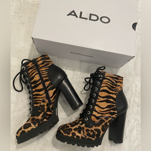 ALDO leopard print moto-inspired ankle boots. Size 10. NEW!! - Picture 3 of 9
